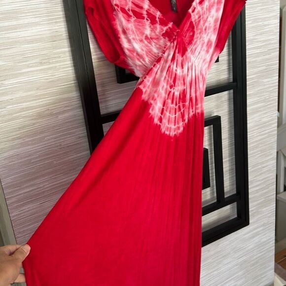 Style Biz Red white tie-dye long maxi dress lightweight rayon size small Fourth - Picture 2 of 6